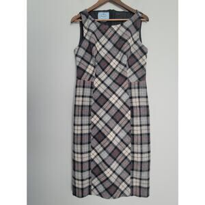 Prada Milano Wool Plaid Midi Dress Womens EU 44 Sleeveless Gray